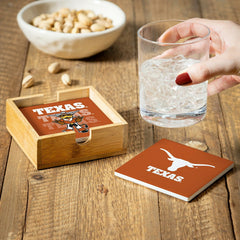 University of Texas Ceramic Coasters Set, 4pcs with Wood Caddy, Collegiate, Home