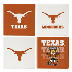 University of Texas Ceramic Coasters Set, 4pcs with Wood Caddy, Collegiate, Home