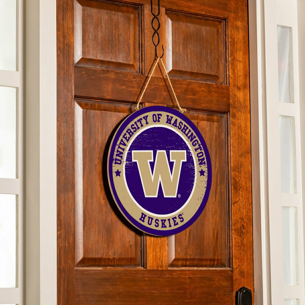 University of Washington Round Door Décor with Hanging Rope, 18x18, Collegiate, Home