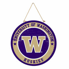 University of Washington Round Door Décor with Hanging Rope, 18x18, Collegiate, Home