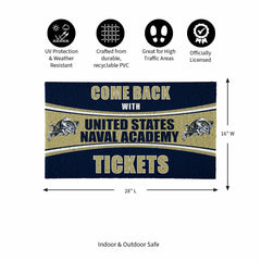 28" x 16" PVC Trapper Mat, Come Back with Tickets, US Naval Academy, Collegiate