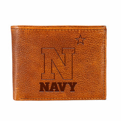 US Naval Academy, Embossed 100% Genuine Tumbled Leather Passcase Bi-Fo, Collegiate, Home
