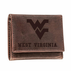 West Virginia University , Tri-Fold Wallet, Brown, CH, 100% Genuine Le, Collegiate, Home