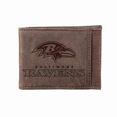 Front Pocket Wallet w/ RFID Blocking, Baltimore Ravens, Brown, NFL, Home
