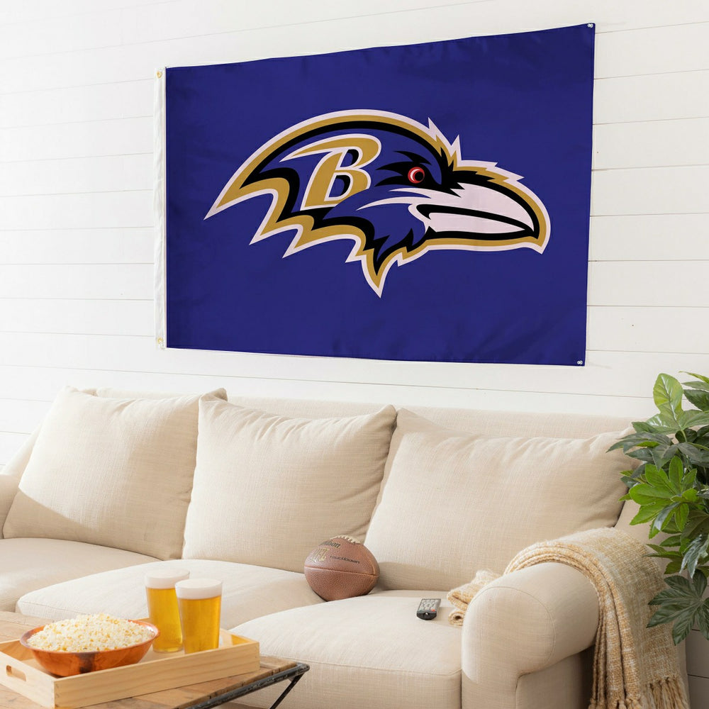 Baltimore Ravens Single Sided Flag w/ 2 Grommets, 3'x5', NFL, Home