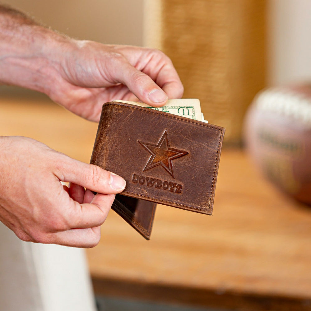 Dallas Cowboys, Bi-Fold Wallet, Brown, CH, 100% Genuine Leather, NFL, Home