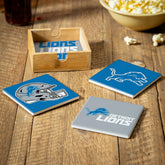 Detroit Lions Ceramic Coasters Set, 4pcs with Wood Caddy, NFL