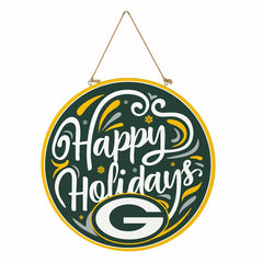 Green Bay Packers Holiday Round Door Décor with Hanging Rope, 18x18, NFL, Home