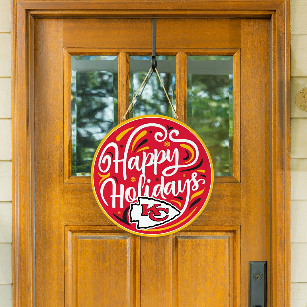 Kansas City Chiefs Holiday Round Door Décor with Hanging Rope, 18x18, NFL, Home