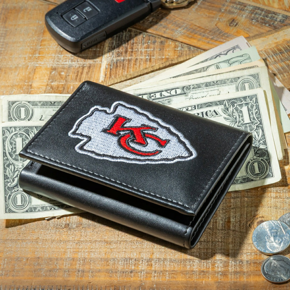 Kansas City Chiefs Black Tri-Fold Embroidered Wallet w/ RFID Blocking, NFL, Home