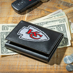 Kansas City Chiefs Black Tri-Fold Embroidered Wallet w/ RFID Blocking, NFL, Home