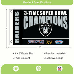 Las Vegas Raiders Multi-Win Superbowl Champions Football 3x5 Flag, NFL, Home