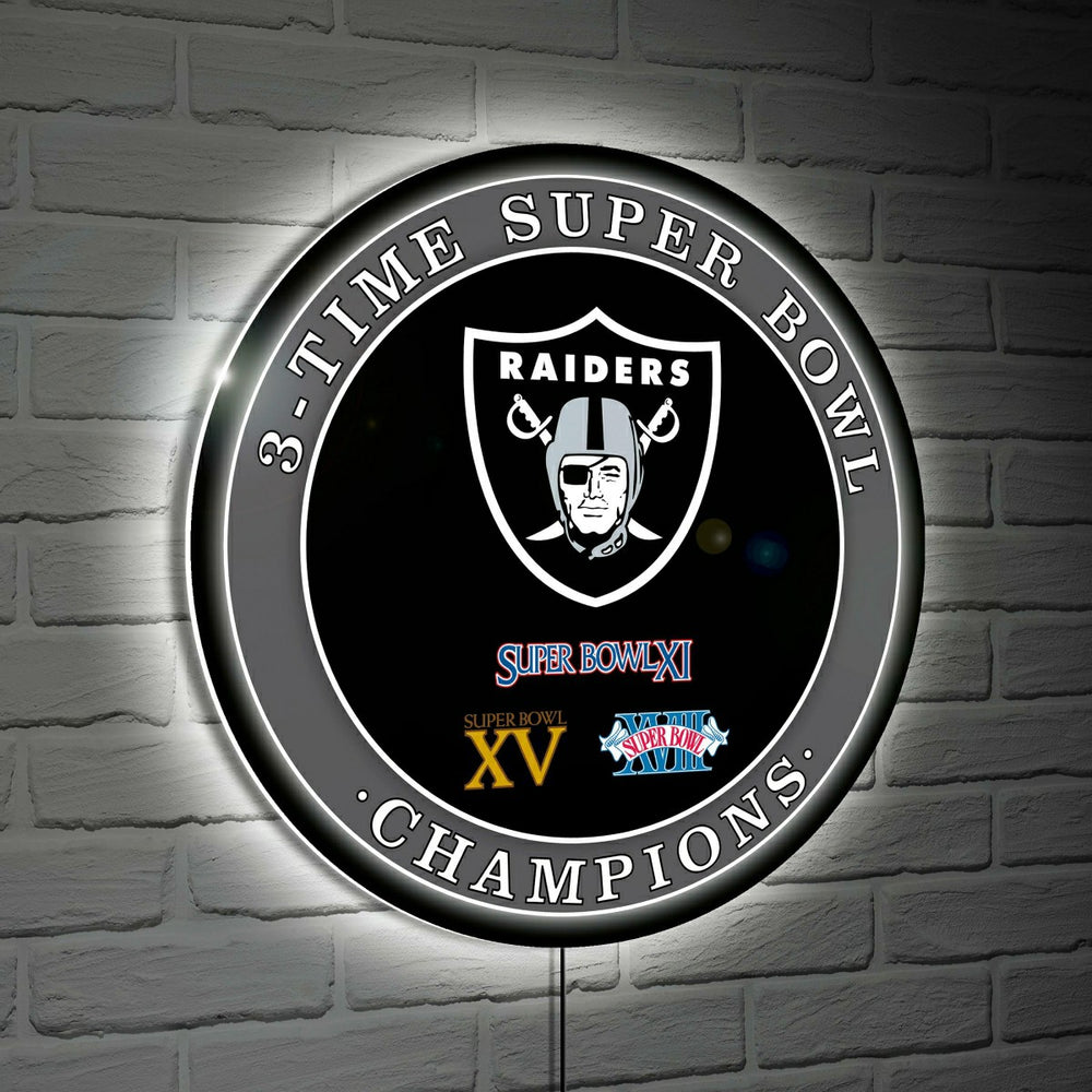 Las Vegas Raiders Multi-Win Superbowl Champions Football Round LED Wal, NFL, Home