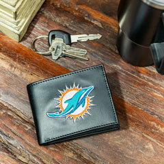 Miami Dolphins Black Bi-Fold Embroidered Wallet w/ RFID Blocking, NFL, Home