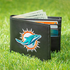 Miami Dolphins Black Bi-Fold Embroidered Wallet w/ RFID Blocking, NFL, Home
