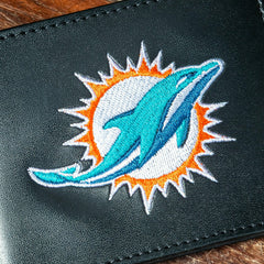 Miami Dolphins Black Bi-Fold Embroidered Wallet w/ RFID Blocking, NFL, Home