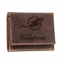 Miami Dolphins, Tri-Fold Wallet, Brown, CH, 100% Genuine Leather, NFL, Home