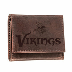 Minnesota Vikings, Tri-Fold Wallet, Brown, CH, 100% Genuine Leather, NFL, Home