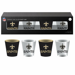 New Orleans Saints 4-Piece Ceramic and Glass 2oz. Shot Glass Set, NFL, Home