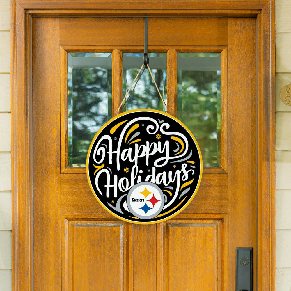 Pittsburgh Steelers Holiday Round Door Décor with Hanging Rope, 18x18, NFL, Home