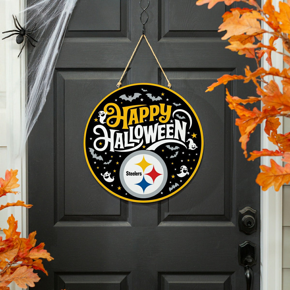 Pittsburgh Steelers Halloween Round Door Décor with Hanging Rope, 18x1, NFL, Home
