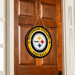 Pittsburgh Steelers Round Door Décor with Hanging Rope, 18x18, NFL, Home