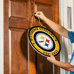 Pittsburgh Steelers Round Door Décor with Hanging Rope, 18x18, NFL, Home