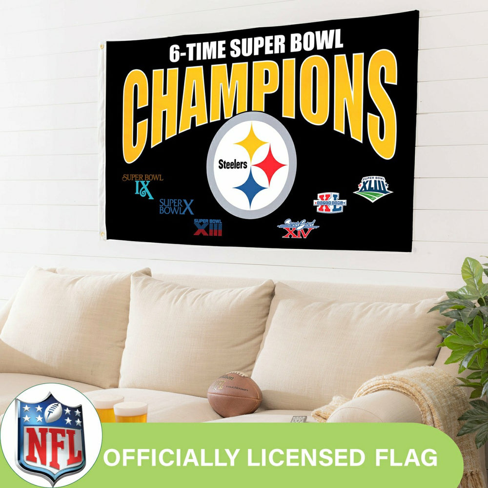 Pittsburgh Steelers 6X Superbowl Champions Football 3x5 Flag, NFL, Home