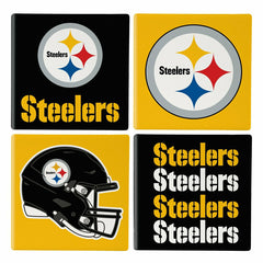 Pittsburgh Steelers Ceramic Coasters Set, 4pcs with Wood Caddy, NFL