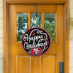 San Francisco 49ers Holiday Round Door Décor with Hanging Rope, 18x18, NFL, Home