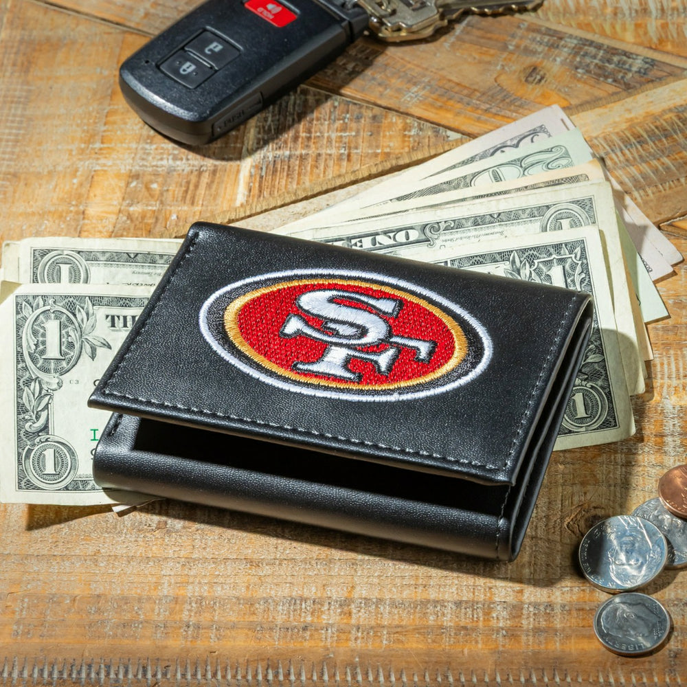 San Francisco 49ers Black Tri-Fold Embroidered Wallet w/ RFID Blocking, NFL, Home