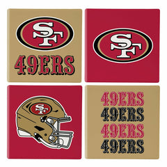 San Francisco 49ers Ceramic Coasters Set, 4pcs with Wood Caddy, NFL