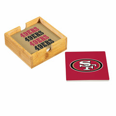 San Francisco 49ers Ceramic Coasters Set, 4pcs with Wood Caddy, NFL