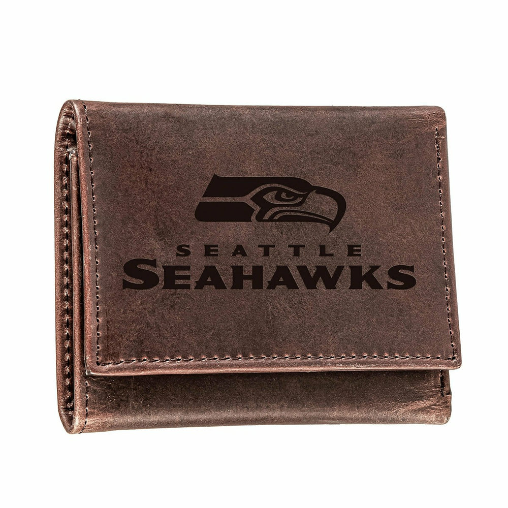 Seattle Seahawks, Tri-Fold Wallet, Brown, CH, 100% Genuine Leather, NFL, Home
