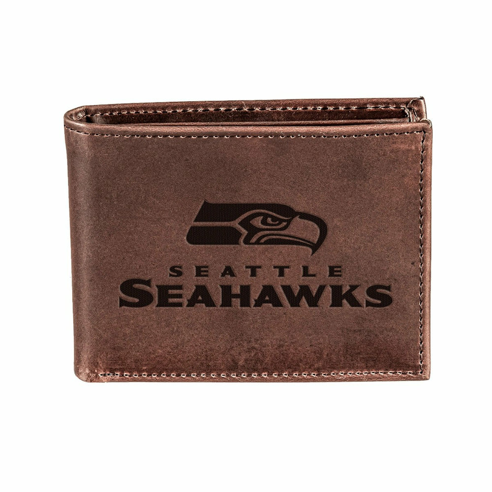 Seattle Seahawks, Bi-Fold Wallet, Brown, CH, 100% Genuine Leather, NFL, Home