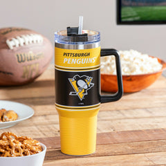 40oz Stainless Steel Canyon Cup w/ Straw, Pittsburgh Penguins, Home, NHL