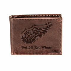 Detroit Red Wings, Bi-Fold Wallet, Brown, CH, 100% Genuine Leather, NHL, Home