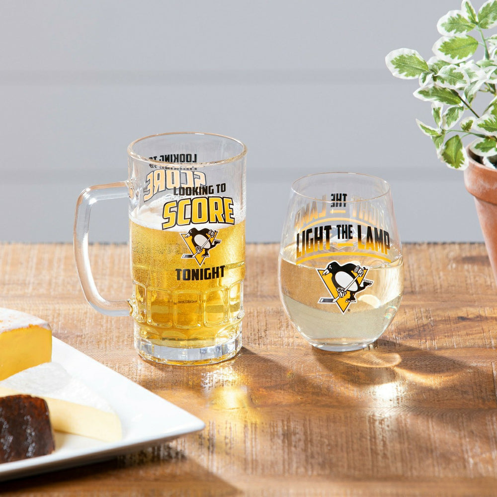 Stemless 17OZ Glass & Tankard 16OZ Gift Set, Pittsburgh Penguins, Home, NHL