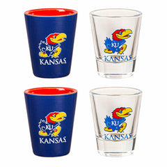 University of Kansas 4-Piece Ceramic and Glass 2oz. Shot Glass Set, Home, Collegiate