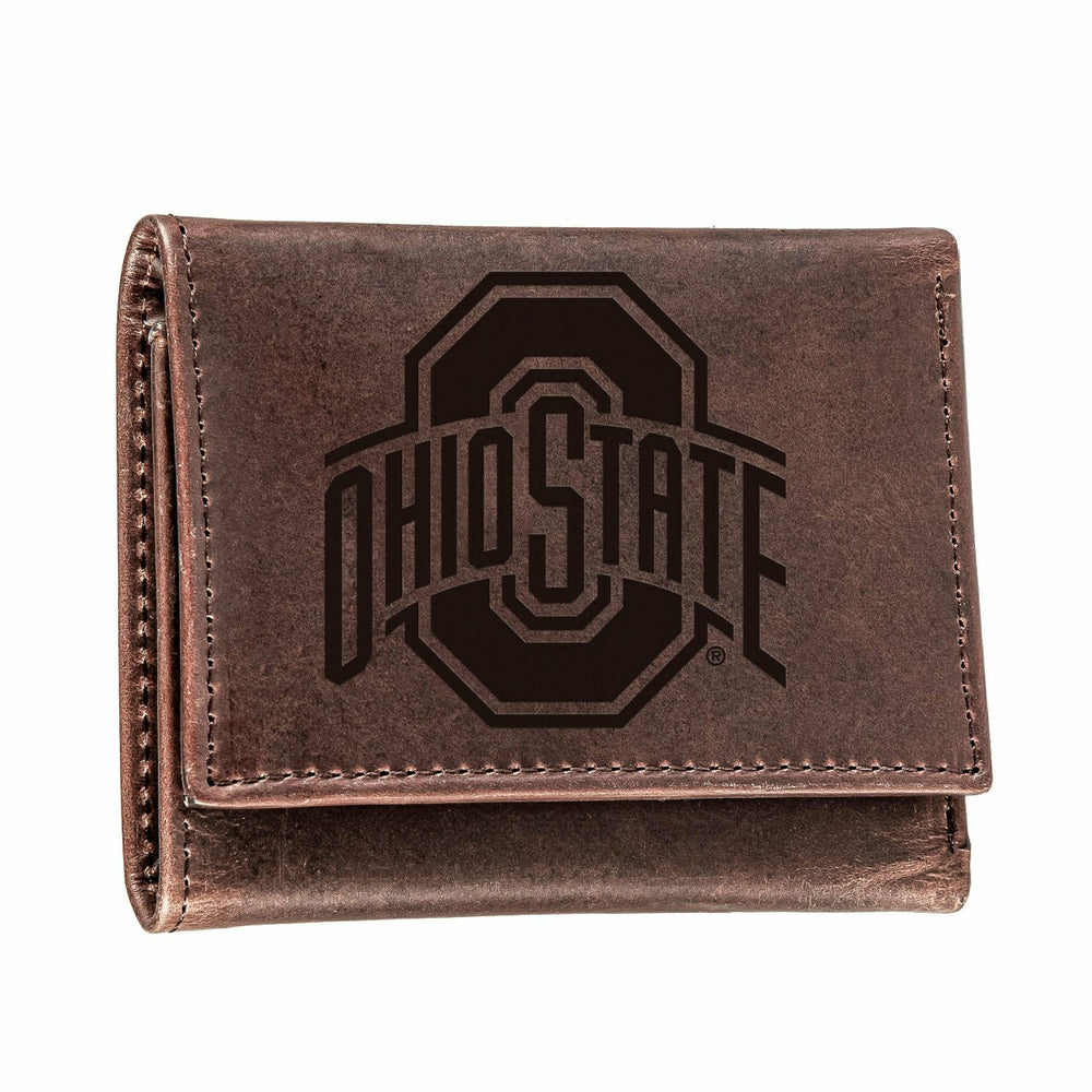 Ohio State, Tri-Fold Wallet, Brown, CH, 100% Genuine Leather, Home, Collegiate