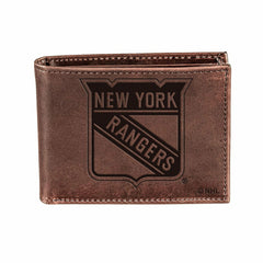 NY Rangers, Bi-Fold Wallet, Brown, CH, 100% Genuine Leather, NHL, Home