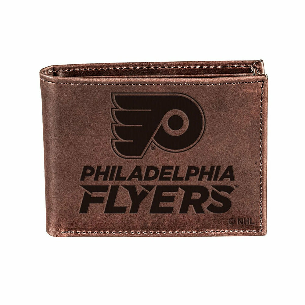 Philadelphia Flyers, Bi-Fold Wallet, Brown, CH, 100% Genuine Leather, NHL, Home