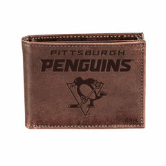 Pittsburgh Penguins, Bi-Fold Wallet, Brown, CH, 100% Genuine Leather, NHL, Home