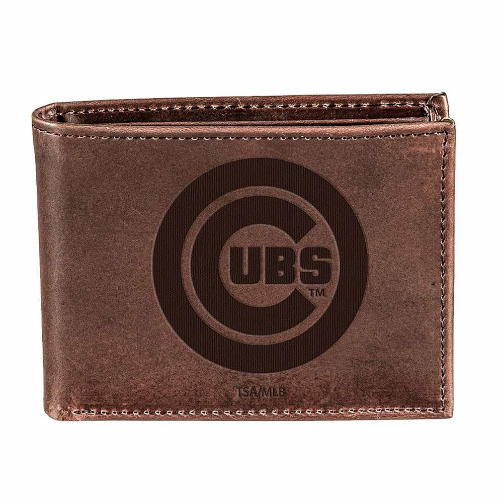 Chicago Cubs Bi-Fold Wallet Brown 100% Genuine Leather, MLB, Home