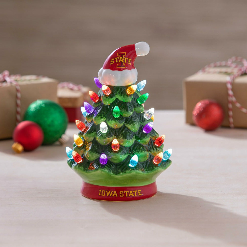 8" LED Ceramic Christmas Tree, Iowa State, Collegiate, Home
