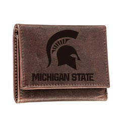 Michigan State, Tri-Fold Wallet, Brown, CH, 100% Genuine Leather, Collegiate, Home
