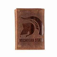 Michigan State, Tri-Fold Wallet, Brown, CH, 100% Genuine Leather, Collegiate, Home