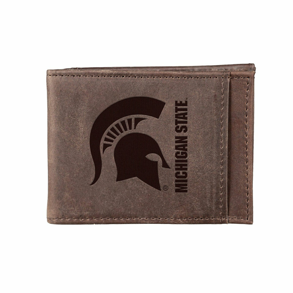 Front Pocket Wallet w/ RFID Blocking, Michigan State University, Brown, Collegiate, Home