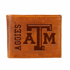 Texas A&M, Embossed 100% Genuine Tumbled Leather Passcase Bi-Fold Wall, Collegiate, Home