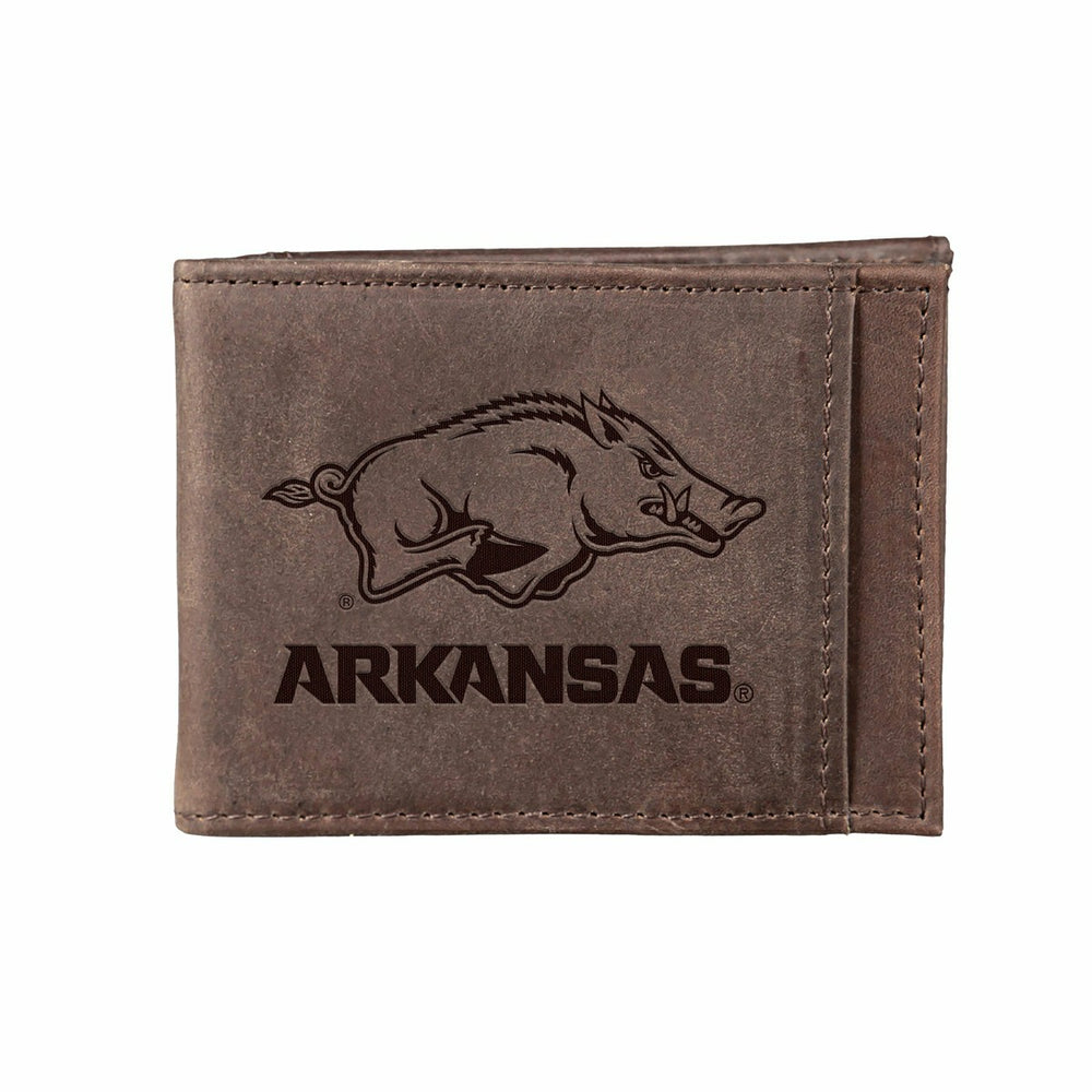 Front Pocket Wallet w/ RFID Blocking, University of Arkansas, Brown, Collegiate, Home